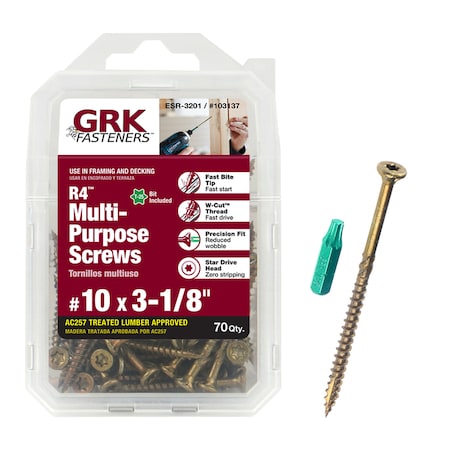 Itw Deck Screw, 3-3/8 in, Steel, 70 PK 103137